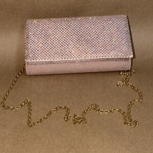 Jessica McClintock Gunne Sax Pink Iridescent Rhinestone Formal Clutch Crossbody